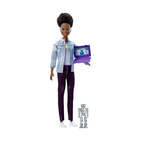 Barbie Métiers de lannée, poupée ingénieure en robotique brune avec coupe afro, jouet pour Enfant, FRM10
