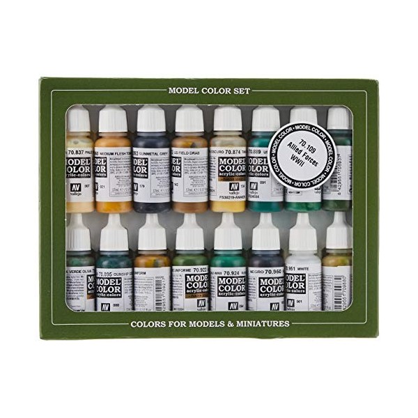 Vallejo val899 Peinture Model Color WWII Alliés de peinture acrylique – couleurs assorties Lot de 16 