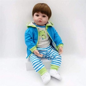 19" 48cm Brown Eyes Reborn Baby Silicone Souple avec Corps en Tissu Poupée Réaliste Poupée Réaliste Jouet avec Vêtements et J