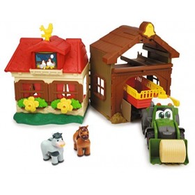 Dickie Toys Happy Farm House 203818000 Kit de ferme pour enfants à partir de 1 an Motif tracteur avec animaux Lumière et son 