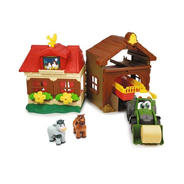 Dickie Toys Happy Farm House 203818000 Kit de ferme pour enfants à partir de 1 an Motif tracteur avec animaux Lumière et son 