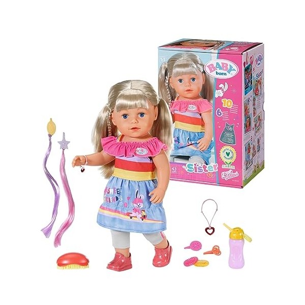 BABY born Big Sister Poupée 43 cm-6 Fonctions Réalistes, Cheveux Blonds – pour les Petites Mains, Jeu Créatif Développe l’Emp