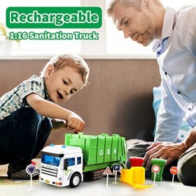 deAO RC Camion Poubelle Jouet,Gros Camion Jouet Camion À Ordure,avec 3 Jouets Poubelles Et Lumière,Jouets Educatifs Cadeau,Ca