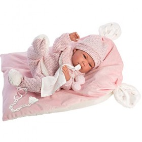 Llorens 73860 Nica Poupée avec Yeux Bleus et Corps en Vinyle, avec Tenue Rose, Couverture Confortable, Sucette et Coussin Dou