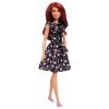 Barbie Fashionistas poupée mannequin 74 brune avec robe noire à motifs étoilés, jouet pour enfant, FJF39