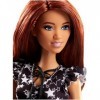 Barbie Fashionistas poupée mannequin 74 brune avec robe noire à motifs étoilés, jouet pour enfant, FJF39