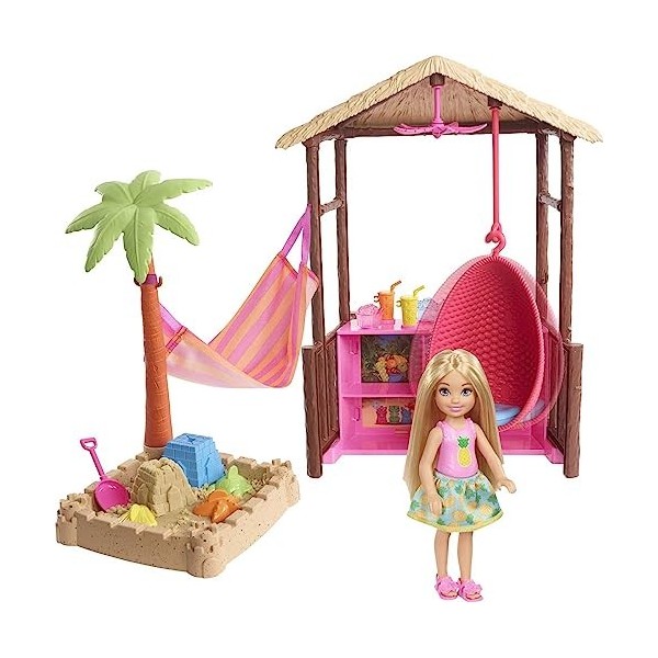 Barbie Coffret Chelsea et son Cabanon de Plage avec une Mini-Poupee Blonde et Accessoires, Jouet pour Enfant, FWV24 Exclusivi