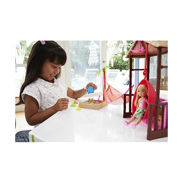 Barbie Coffret Chelsea et son Cabanon de Plage avec une Mini-Poupee Blonde et Accessoires, Jouet pour Enfant, FWV24 Exclusivi