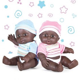 Prextex Ensemble de mini poupées jumeaux noires – 19,1 cm mignonnes bébé garçon et fille – Meilleur cadeau pour bébé et petit