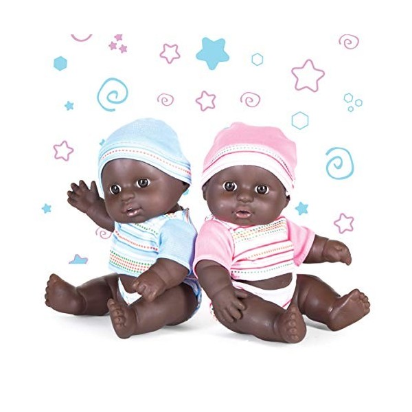 Prextex Ensemble de mini poupées jumeaux noires – 19,1 cm mignonnes bébé garçon et fille – Meilleur cadeau pour bébé et petit