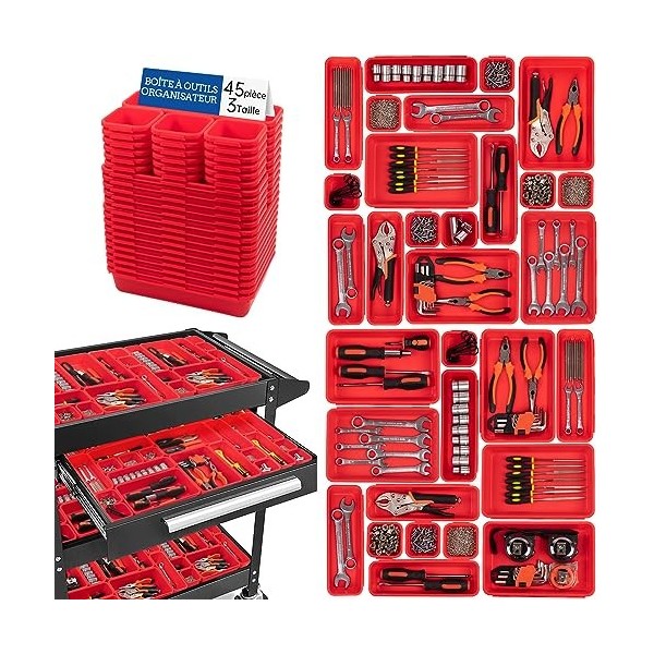 Lot de 45 boîtes caisse a outil organisateur tiroir, pour vis, outils, bricolage, servante datelier boite de caisse rangemen