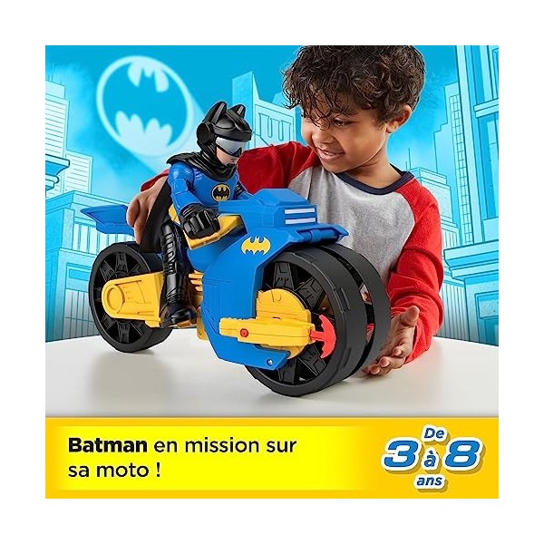 Imaginext Dc Super Friends, Batman Batcycle Xl Avec Lance-Projectile Et Figurine Articulée Batman Xl 25 Cm Habillée De Bleu