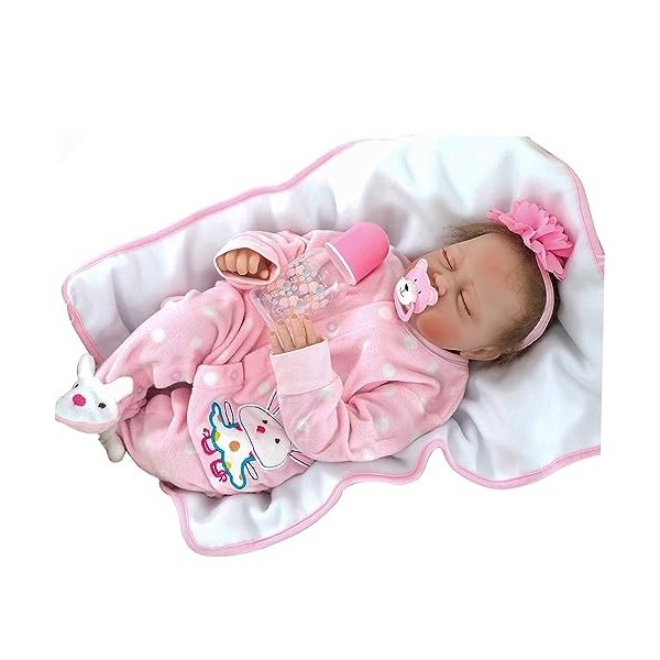 ZIYIUI Poupée Reborn Bébé Fille 22 Pouces 55 cm Vinyle de Silicone Souple Simulation Nouveau-Né Jouet Réalité Fait Main Cadea