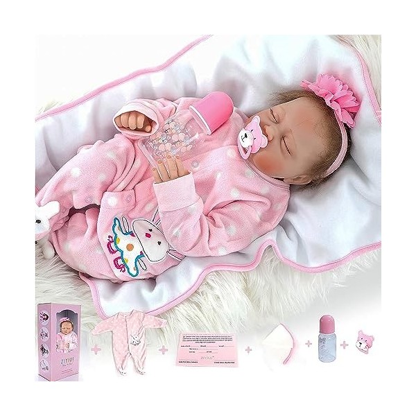 ZIYIUI Poupée Reborn Bébé Fille 22 Pouces 55 cm Vinyle de Silicone Souple Simulation Nouveau-Né Jouet Réalité Fait Main Cadea