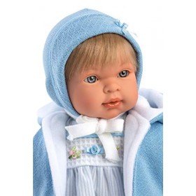 Poupée Miguel avec Yeux Bleus et Cheveux blonds, poupée bébé avec Corps Souple, Tenue Bleue, 42 cm