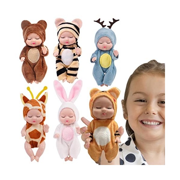 Eayoly 5 Pcs Poupée,6pcs / Set Poupées Réalistes - Doux Nouveau-né 4,33 Pouces Doll Toddler Real Life Size Baby Doll Toy for 