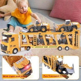 Véhicule Chantier Jouet Enfant avec Camion de Construction, Grue à Tour, Bulldozer, Rouleau compresseur, Chariot élévateur, V