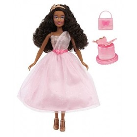 MGA Poupée Dream Ella Lets Celebrate - Yasmin - Poupée Mannequin de 29 cm aux Cheveux Noirs avec des confettis Papillons Ros