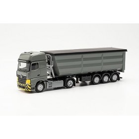 Herpa Maquette Camion Mercedes-Benz Actros L Semi-remorque à Benne Ronde en Acier, échelle 1/87, Model Allemand, pièce de Col
