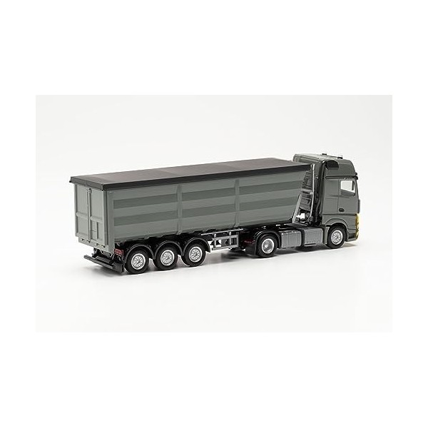 Herpa Maquette Camion Mercedes-Benz Actros L Semi-remorque à Benne Ronde en Acier, échelle 1/87, Model Allemand, pièce de Col