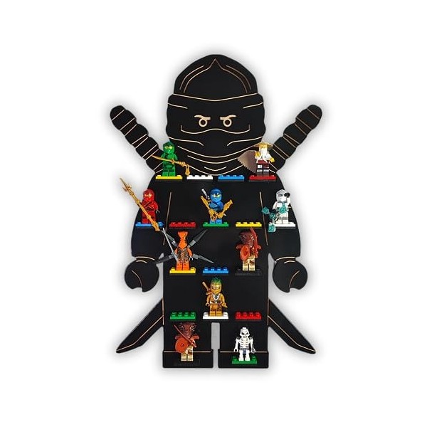 Étagère murale en bois pour 17 figurines Ninja Boy Noir