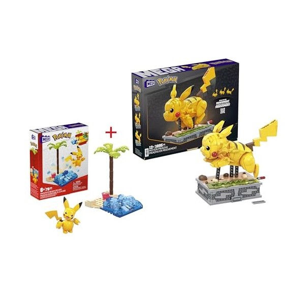 MEGA Pokémon Lot Collector Pikachu HGC23 + Coffret De Construction avec Figurine Pikachu Aventure À La Plage HDL76 , Const