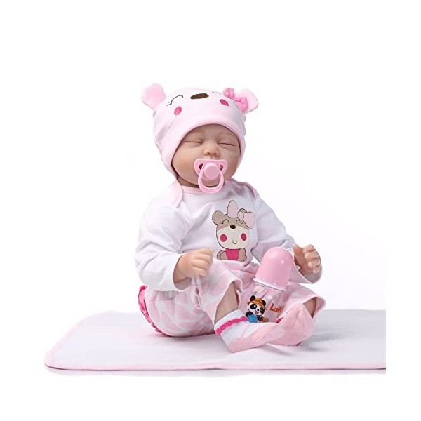 ZIYIUI Bebe Reborn 22 Pouces 55 cm Bébé Reborn Réaliste Souple Vinyle Silicone aux Yeux Fermés Bebe Reborn Fille Fait à la Ma