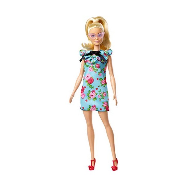 Barbie Fashionistas poupée mannequin 92 avec queue de cheval blonde et robe fleurie turquoise, jouet pour enfant, FJF52