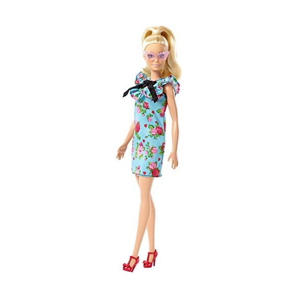 Barbie Fashionistas poupée mannequin 92 avec queue de cheval blonde et robe fleurie turquoise, jouet pour enfant, FJF52