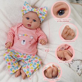 BABESIDE Poupée Reborn Fille de 20 Pouces a Le Corps Le Plus Doux Que Vous ayez jamais ressenti et est Faite à la Main avec A