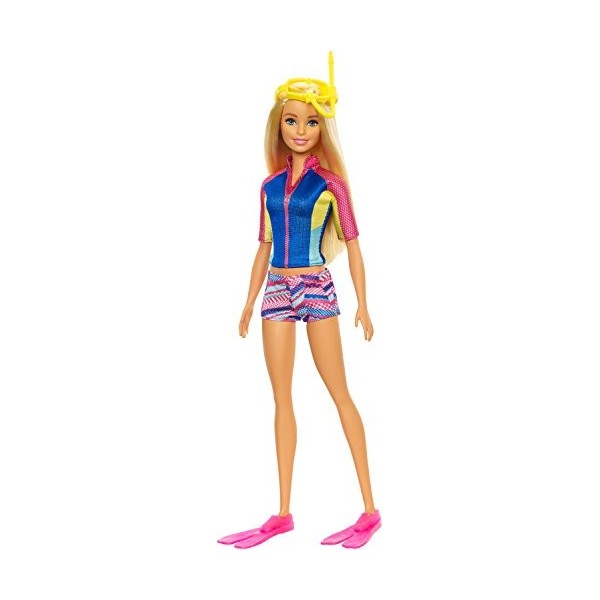 Barbie La Magie des Dauphins poupée blonde avec masque, tuba et palmes, jouet pour enfant, FBD73