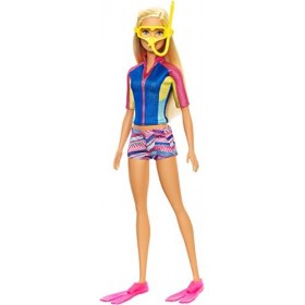 Barbie La Magie des Dauphins poupée blonde avec masque, tuba et palmes, jouet pour enfant, FBD73