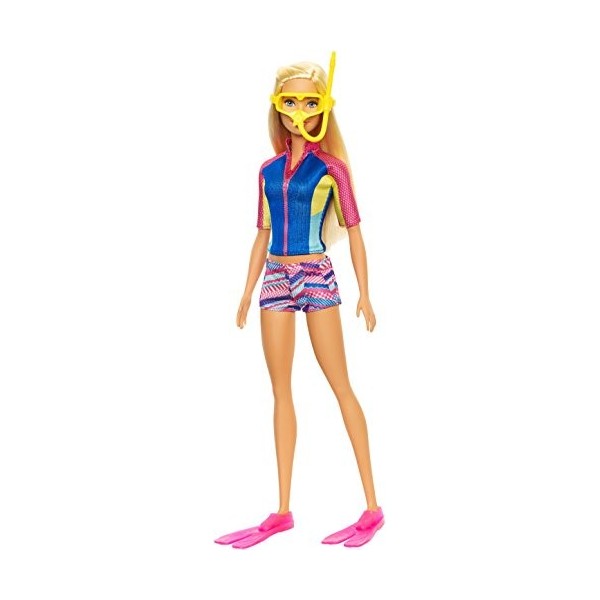 Barbie La Magie des Dauphins poupée blonde avec masque, tuba et palmes, jouet pour enfant, FBD73