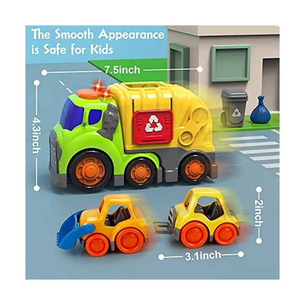 Jouets de voiture pour tout-petits garçons et filles de 1, 2, 3, 4 ans, camion poubelle avec son et lumière, ensemble de jeu 