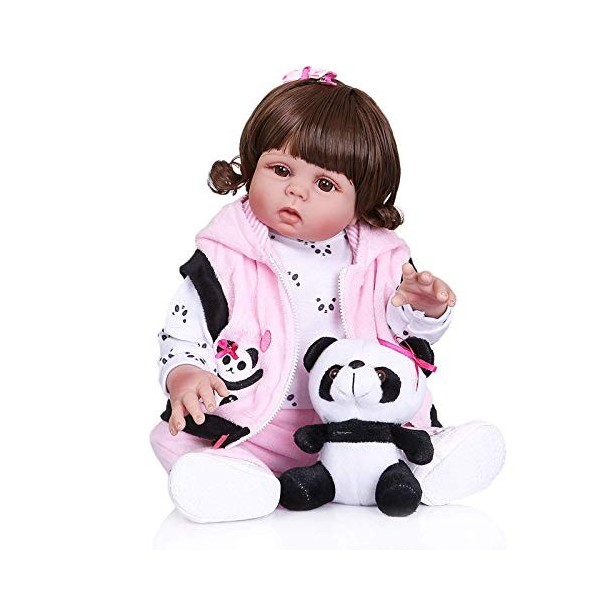 Poupées Reborn Bébé Fille Yeux Marrons 18,8 Pouce 48 Cm Silicone Souple Reborn Real Life Poupées Bébé Nouveau-Né avec Bouche 
