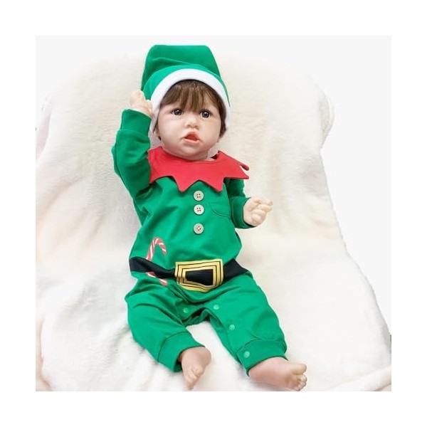 FARMAHAR Reborn Silicone Fille, 18Pouces 46Cm Lavable PoupéE Reborn Fille Silicone danniversaire Ou De NoëL,C-Girl