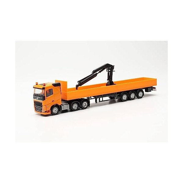 Herpa- Volvo Maquette Camion FH FD 2020 Semi-remorque à Plateau avec Grue de Chargement, échelle 1/87, Model Allemand, pièce 