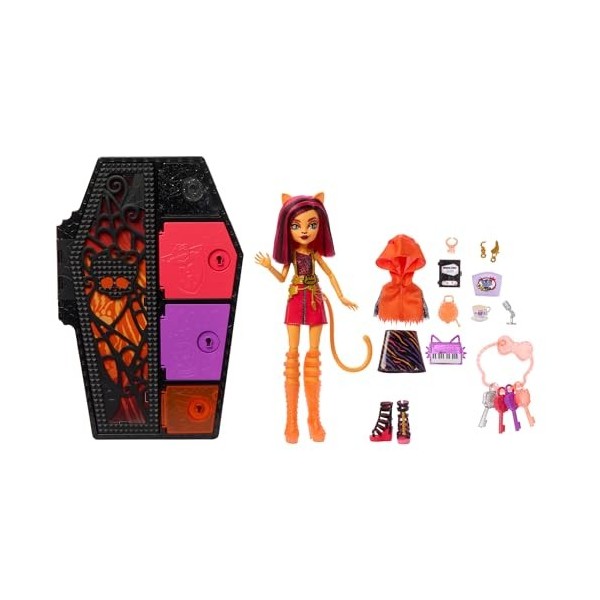 Monster High Coffret Monstrueux Secrets Série Frayeurs Néon Avec Poupée Articulée Toralei Stripe, Casier, Plus De 19 Surprise