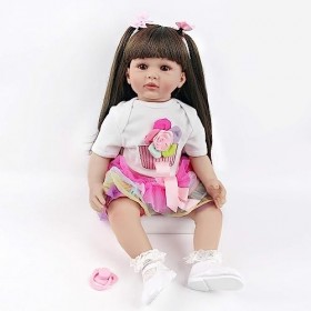 ZIYIUI Reborn Poupée bébé Souple en Silicone Réaliste en Vinyle Fille Nouveau-né - 24 Pouces 60 cm Longue Cheveux Poupees Reb