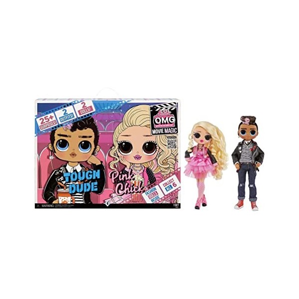 LOL Surprise OMG Movie Magic Lot de 2 - Tough Dude & Pink Chick – Poupées Mannequin, 25 Surprises & 2 Sets de Jeu, Série 1, a