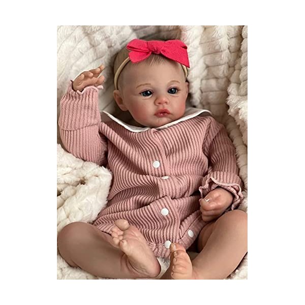 Pinky Reborn Poupée Reborn Fille 19 Pouces Réaliste Bebe Silicone Vinyle Souple Lifelike Mignon Nouveau-né Reborn Baby Dolls 