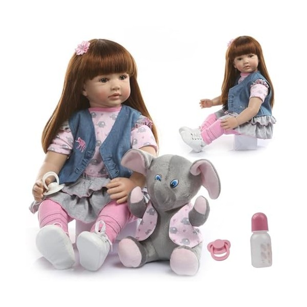 ZIYIUI Poupée Reborn Fille 60cm Réaliste Silicone Reborn bébé poupée 24 Pouces Cheveux Longs Fille Reborn Jouets pour Enfants