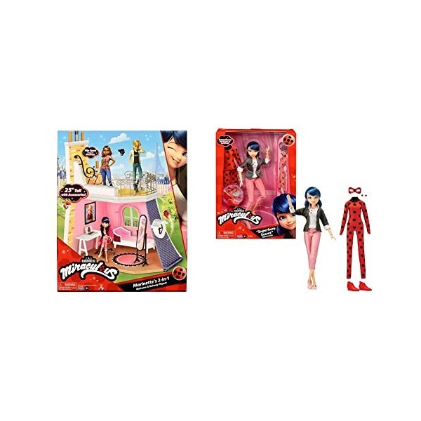 Bandai - Miraculous - La Chambre de Marinette-Univers de Jeu Compatible avec Les poupées 26 cm + Poupée et Ses Deux Tenues - 
