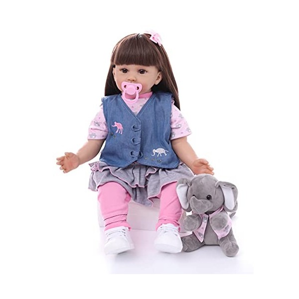 ZIYIUI Poupée Reborn Bébé 24 Pouces 60Cm Souple en Silicone Vinyle Réaliste Bébé Reborn Fille aux Cheveux Longs Reborn Poupée