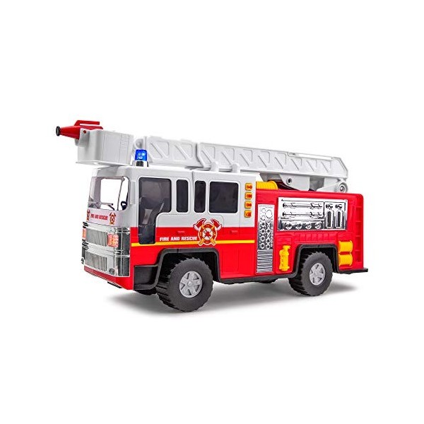 Playkidiz Camion De Pompier 15" pour Enfants – Camion De Pompier avec Lumières Et Sirène Sonore – Camion De Pompiers pour La