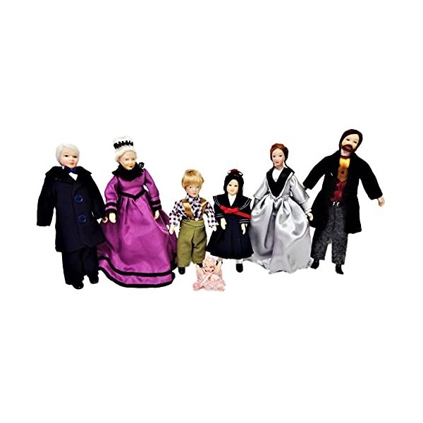 Melody Jane Maison de Poupées Victorienne Famille de 7 Personnages Miniature Porcelaine Figurines