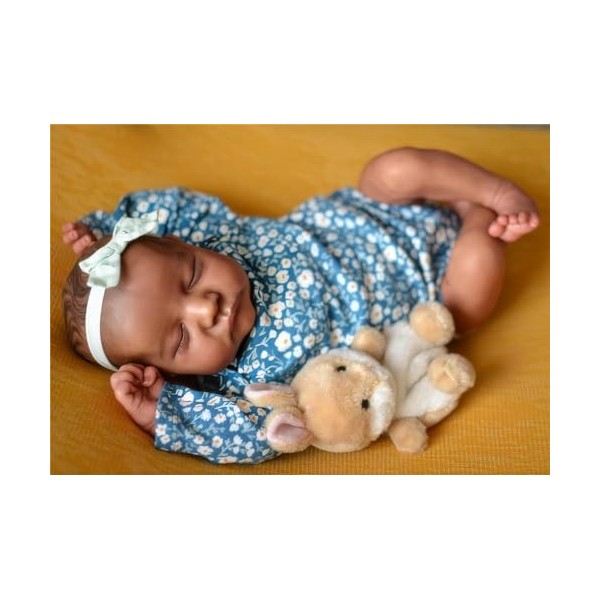 Pinky Reborn 19 Pouces 48 cm Noire Afro-Américaine Fille Poupée Reborn Réaliste Bebe Reborn Souple Silicone Réaliste Vinyle S