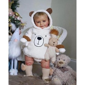 Anano Bébé Reborn Fille Poupée 60cm Poupon Reborn Réaliste Fille en Silicone Souriant Blonde Aux Yeux Bleus Bebe Reborn Qui R