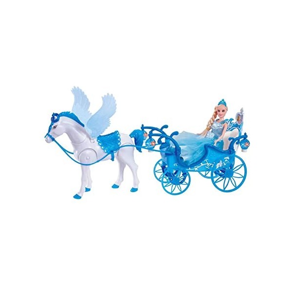 Brigamo 546 Calèche électrique La Reine des Neiges avec éclairage et cheval électrique, complètement mobile, avec son -