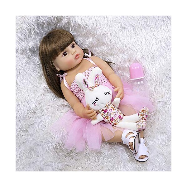 Enjoy with Love Nouveau 55 cm NPK Bebe poupée Reborn Bambin Fille Rose Princesse baty Jouet très Doux Corps Entier Silicone F